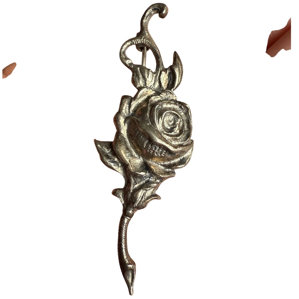 Antique 800 Silver Rose Brooch Victorian Edwardian Floral Pin Continental